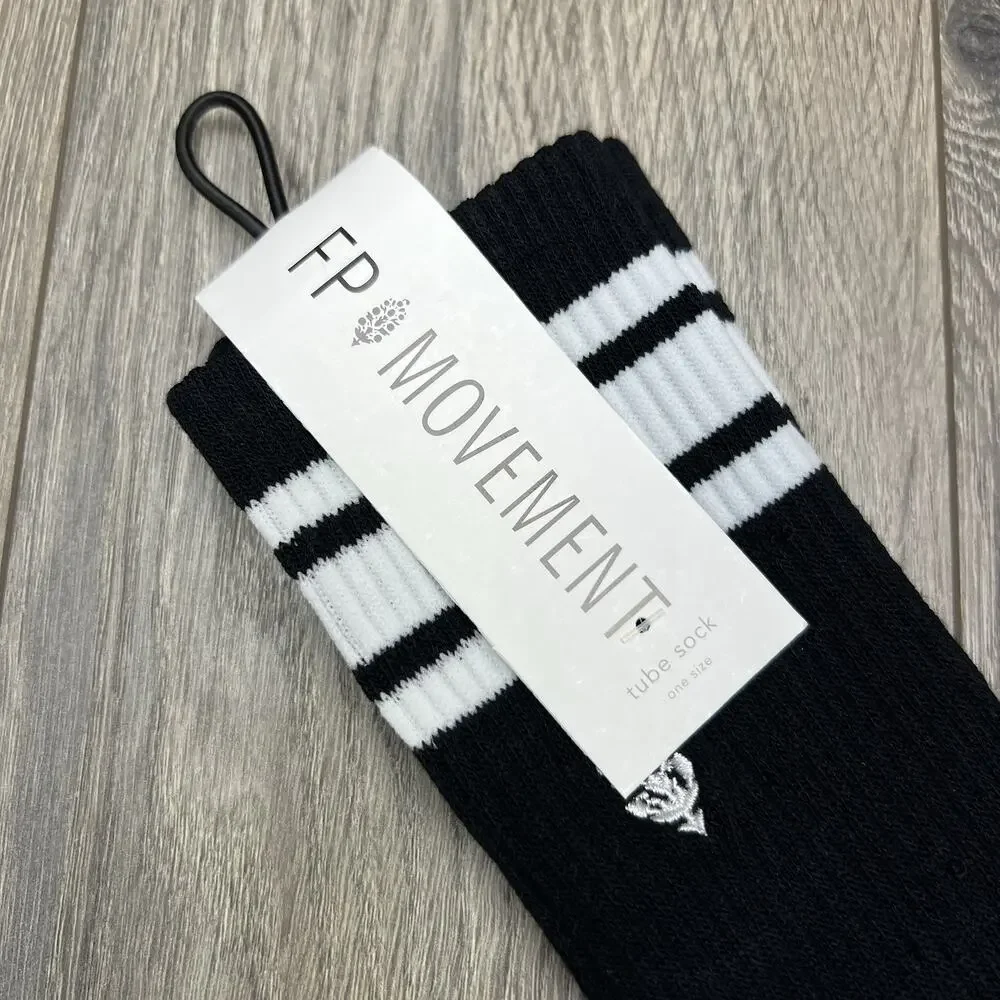 Free People Movement Logo Stripe Tube Socks Black White Lucky Honey One Size
